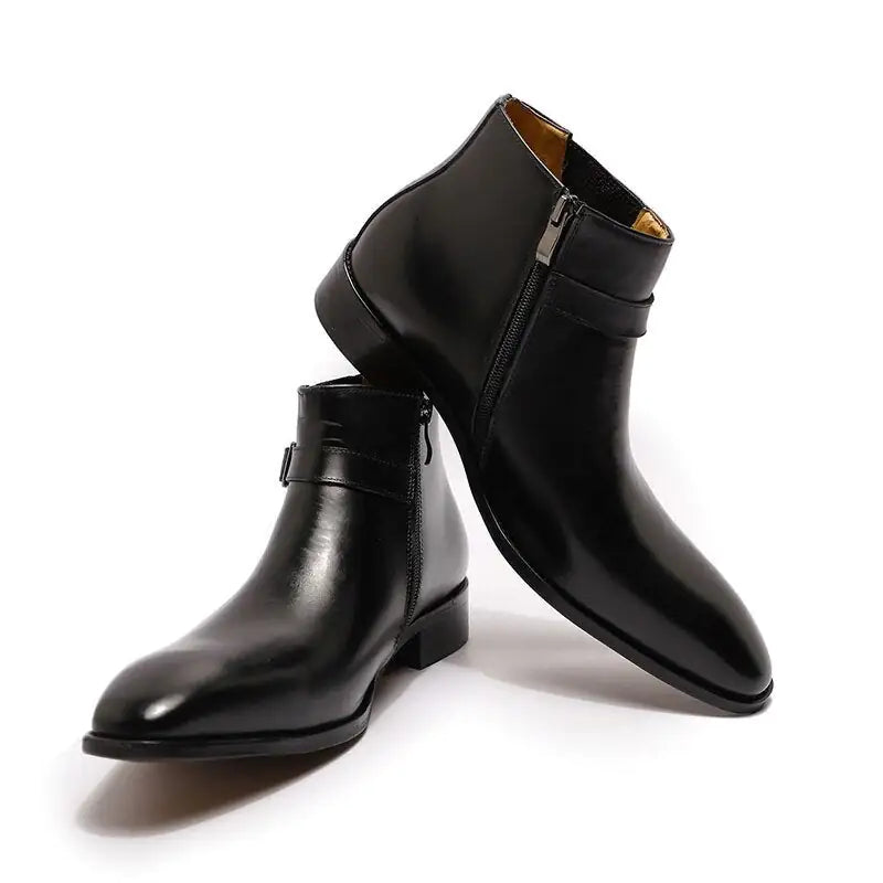 Italian Leather Dress Boots With Zipper & Buckley (blue & black)