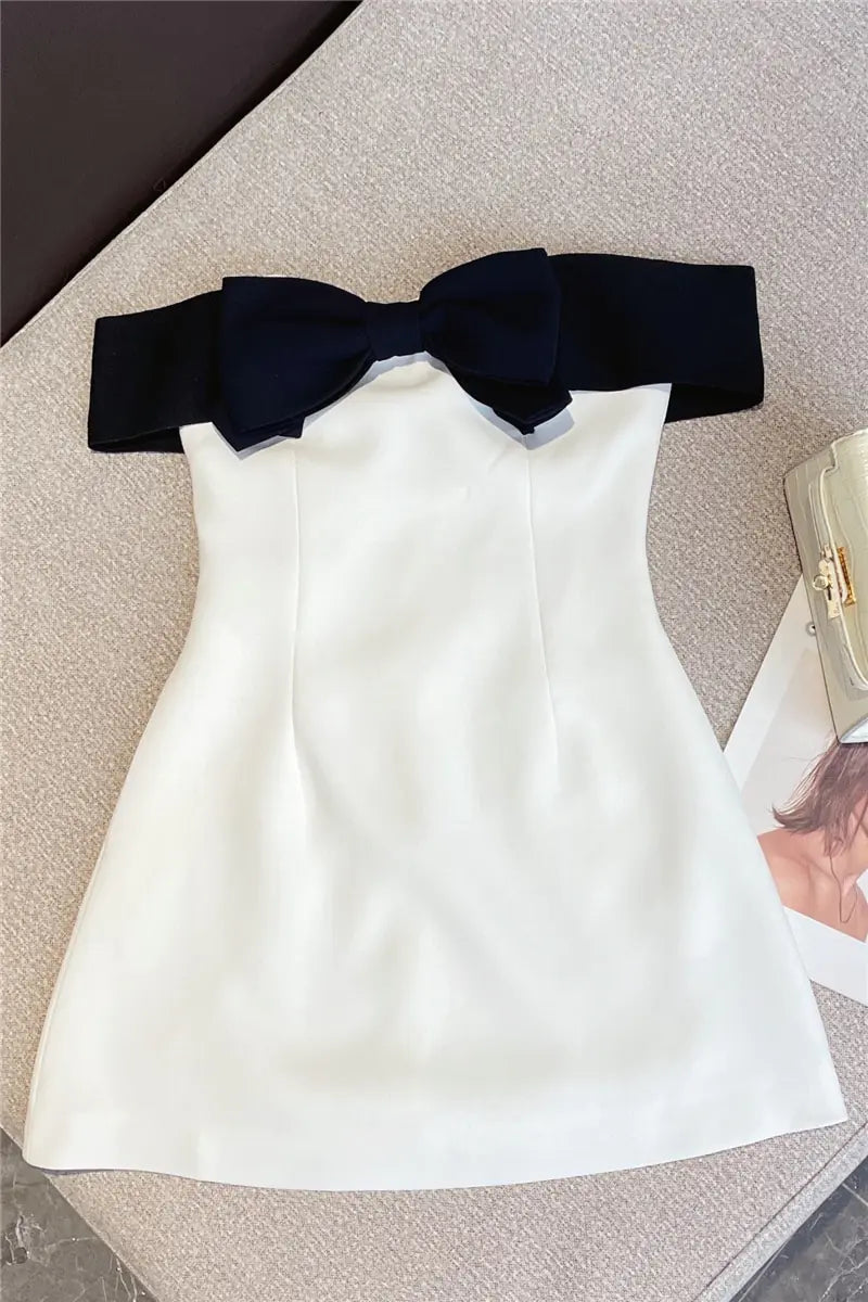 Black Bow Strapless Short Dress