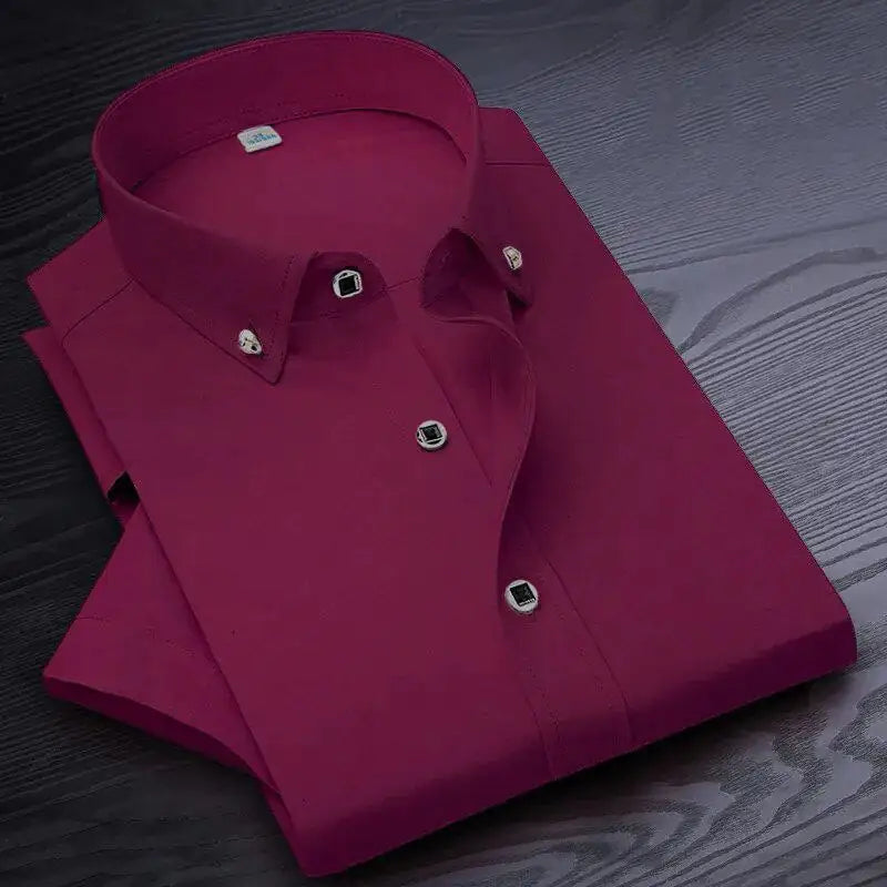 High Quality No-iron Short Sleeve Dress Shirt (various colors) New Solid Male Clothing Fit Business Shirts White Blue Navy Black Red