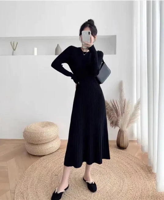 Women's Slim Fit Wool A-Line Mid-Length Dress (various colors)