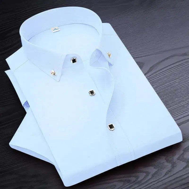 High Quality No-iron Short Sleeve Dress Shirt (various colors) New Solid Male Clothing Fit Business Shirts White Blue Navy Black Red