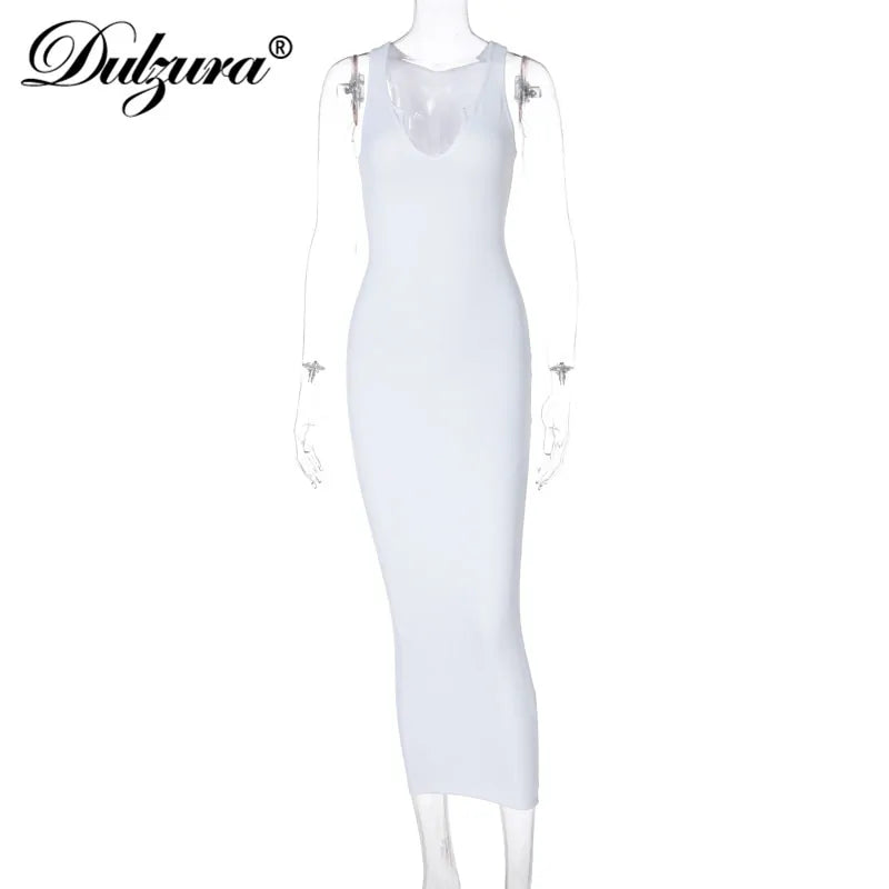 Bodycon Striped Knitted Sleeveless Midi Dress (various colors)