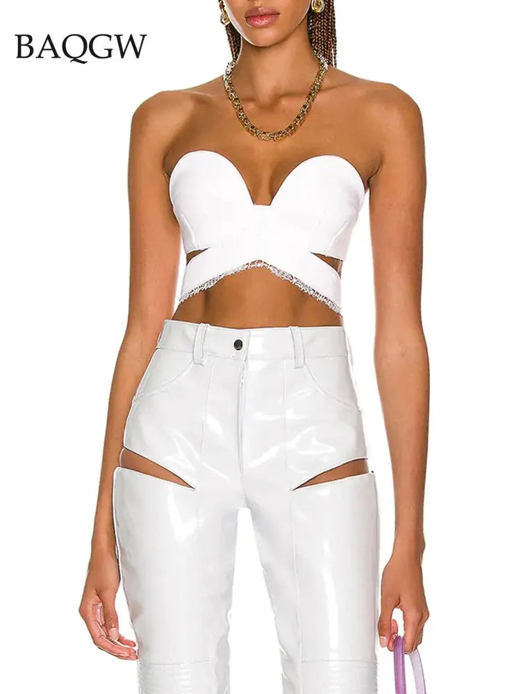Sexy Strapless Luxury Lace Crop Tops Outfit