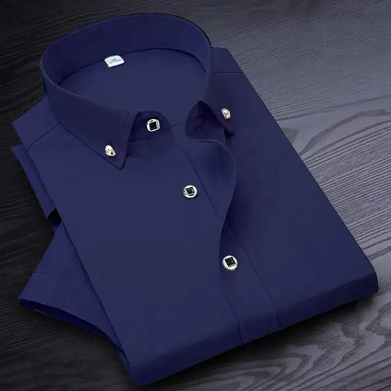 High Quality No-iron Short Sleeve Dress Shirt (various colors) New Solid Male Clothing Fit Business Shirts White Blue Navy Black Red