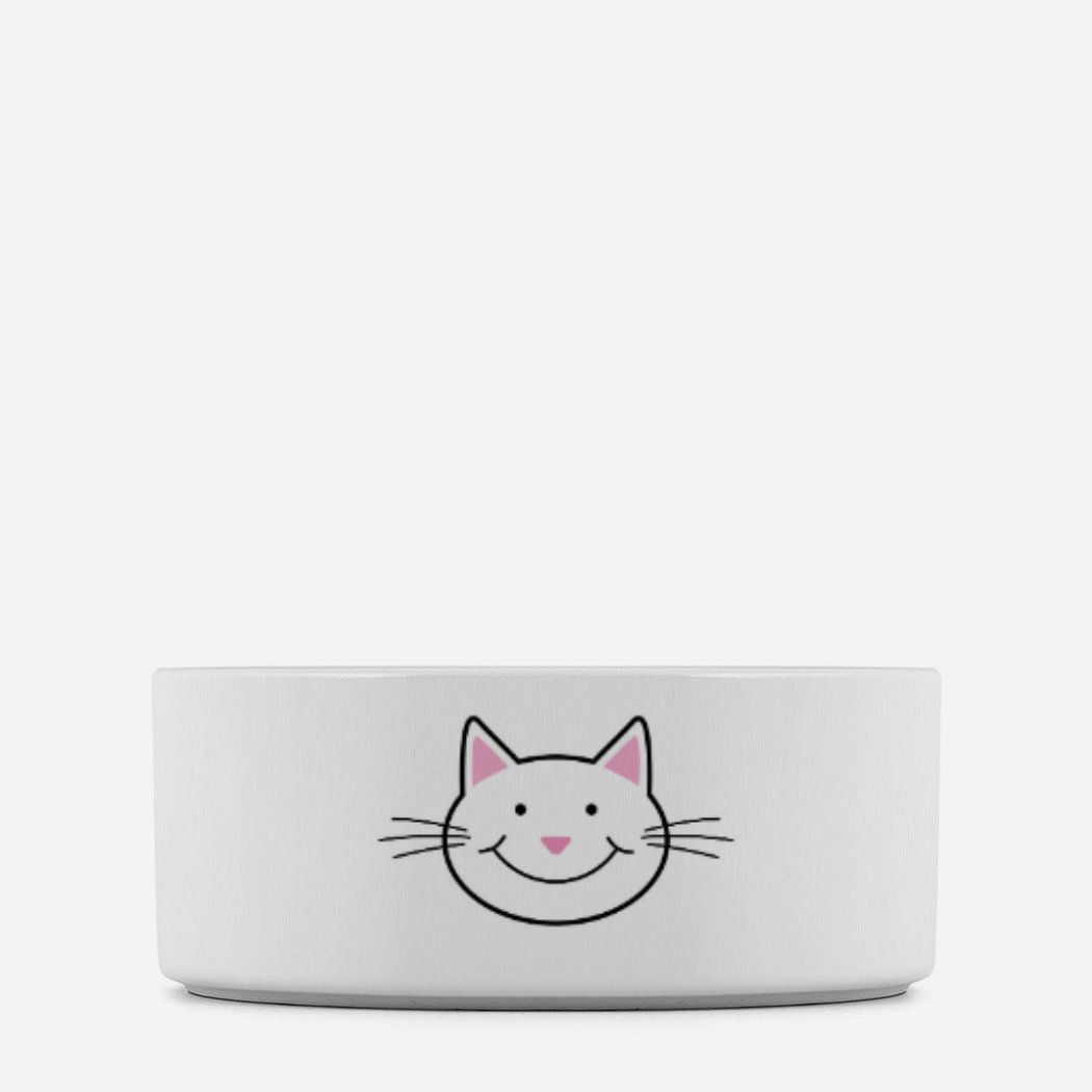 Pet Bowl - happy smiling cat face w/pink ears