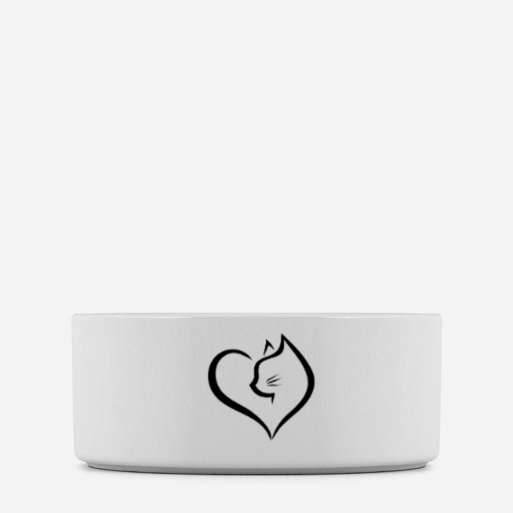 Pet Bowl - white heart cat logo