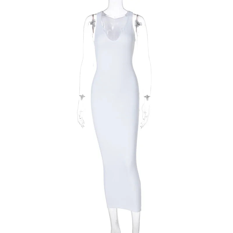 Bodycon Striped Knitted Sleeveless Midi Dress (various colors)