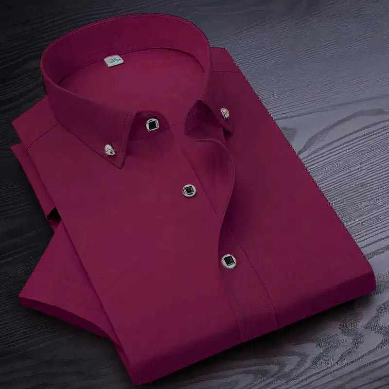 High Quality No-iron Short Sleeve Dress Shirt (various colors) New Solid Male Clothing Fit Business Shirts White Blue Navy Black Red