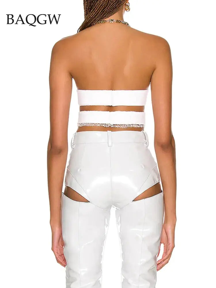 Sexy Strapless Luxury Lace Crop Tops Outfit