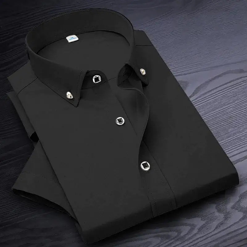 High Quality No-iron Short Sleeve Dress Shirt (various colors) New Solid Male Clothing Fit Business Shirts White Blue Navy Black Red
