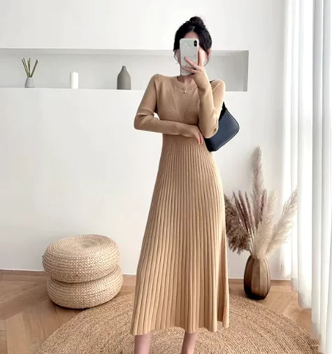 Women's Slim Fit Wool A-Line Mid-Length Dress (various colors)