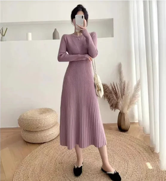 Women's Slim Fit Wool A-Line Mid-Length Dress (various colors)