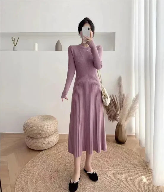 Women's Slim Fit Wool A-Line Mid-Length Dress (various colors)