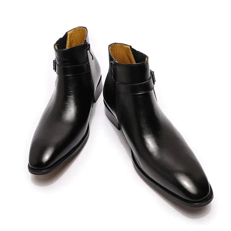 Italian Leather Dress Boots With Zipper & Buckley (blue & black)