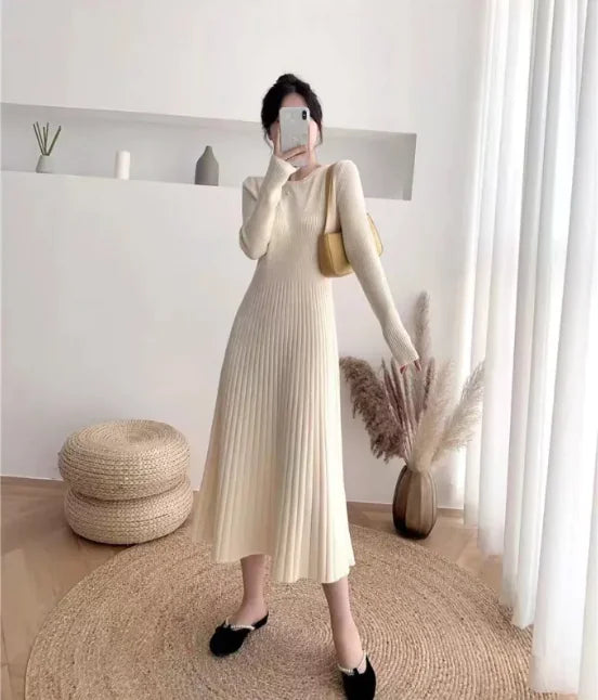 Women's Slim Fit Wool A-Line Mid-Length Dress (various colors)