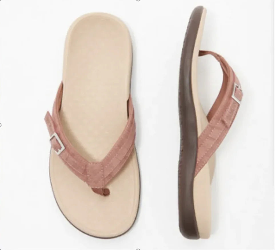 Women's Stylish Flat PU Metal Flip Flops (various colors)
