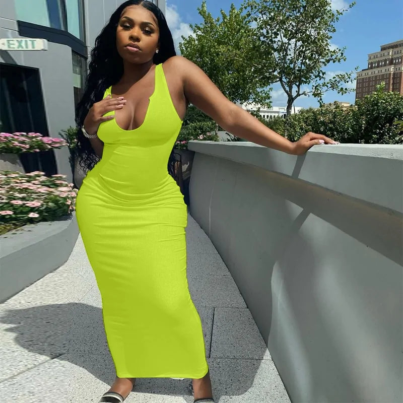 Bodycon Striped Knitted Sleeveless Midi Dress (various colors)