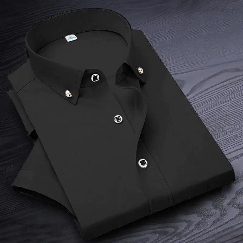 High Quality No-iron Short Sleeve Dress Shirt (various colors) New Solid Male Clothing Fit Business Shirts White Blue Navy Black Red