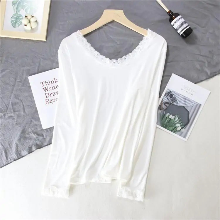 Women Lace V-Neck Thermal Slim Warm Tops (various colors)