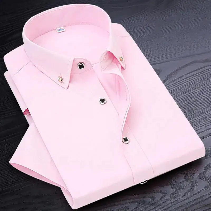 High Quality No-iron Short Sleeve Dress Shirt (various colors) New Solid Male Clothing Fit Business Shirts White Blue Navy Black Red