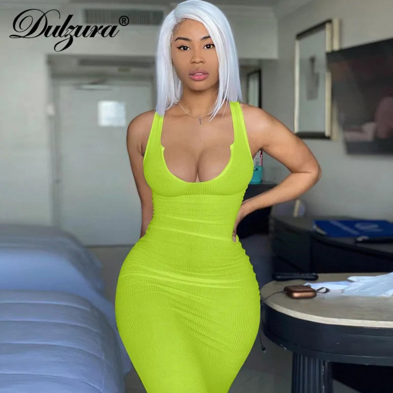 Bodycon Striped Knitted Sleeveless Midi Dress (various colors)