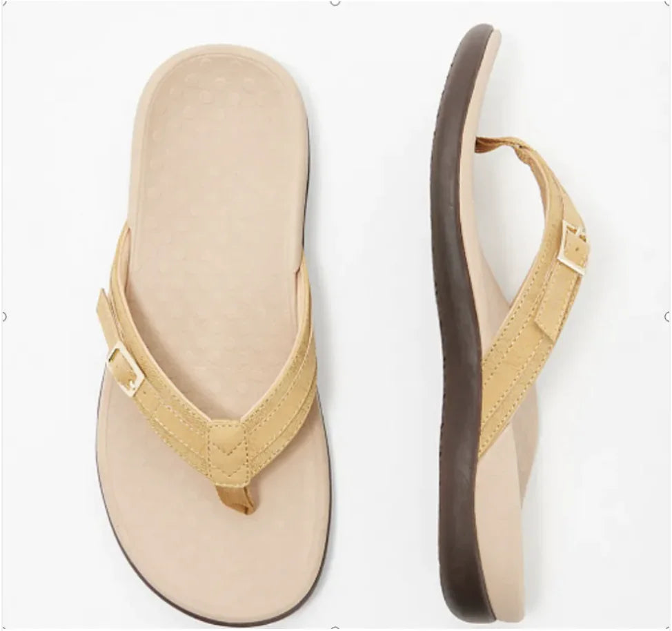 Women's Stylish Flat PU Metal Flip Flops (various colors)