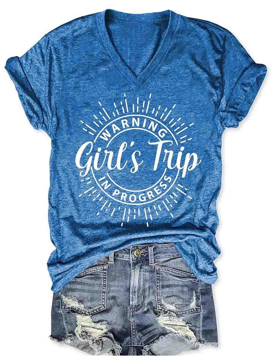 Girl's Trip Warning V-Neck Tee (many colors)