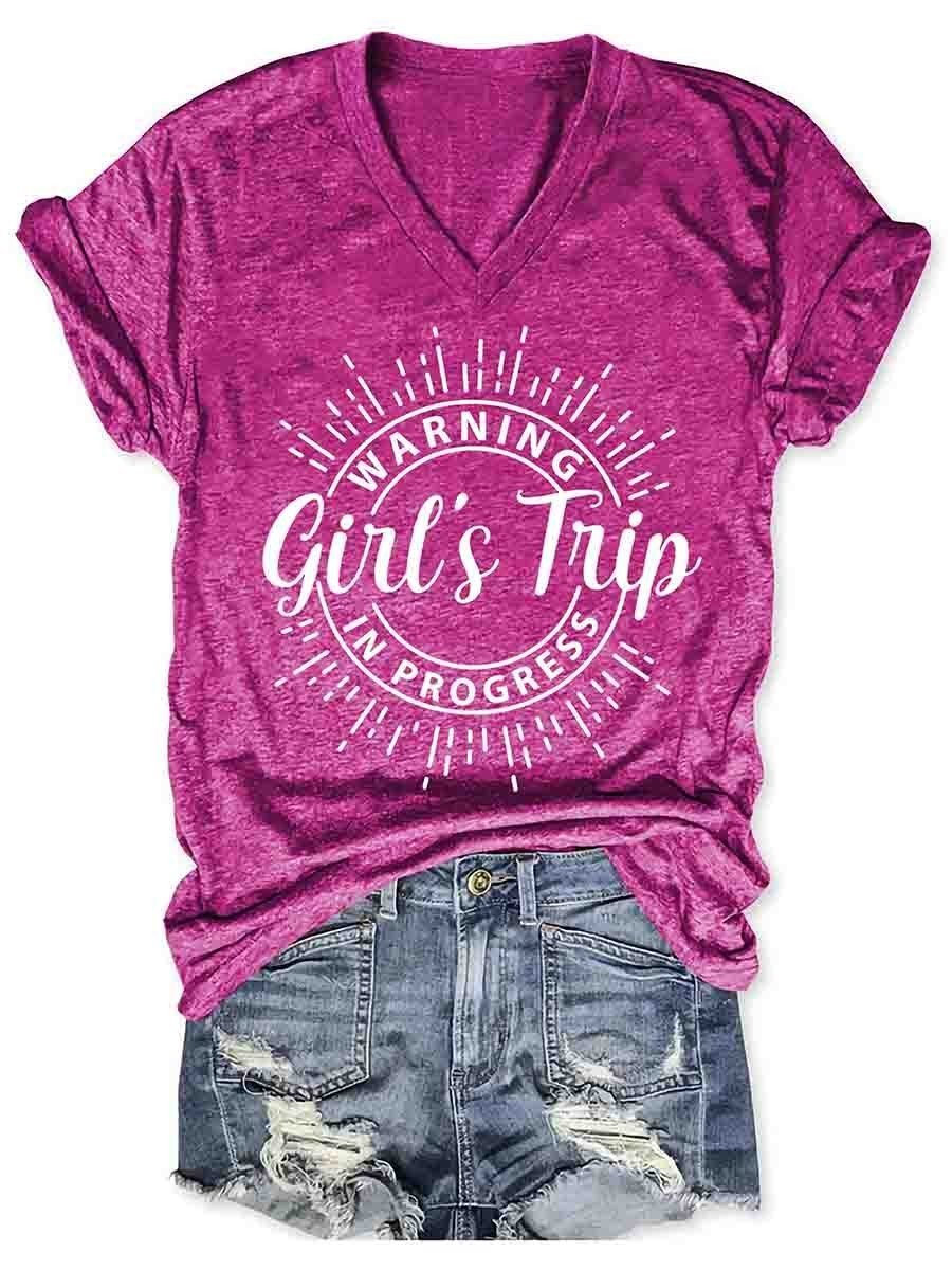 Girl's Trip Warning V-Neck Tee (many colors)