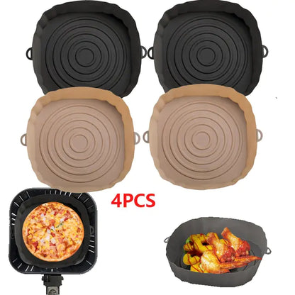 4pcs Silicone Recyclable Air Fryer Basket Liners - Oven Mold Baking Trays