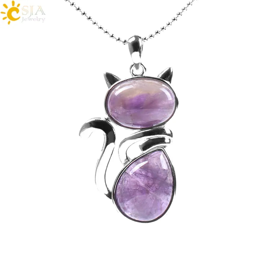 Cat Natural Stone Necklaces (various colors)