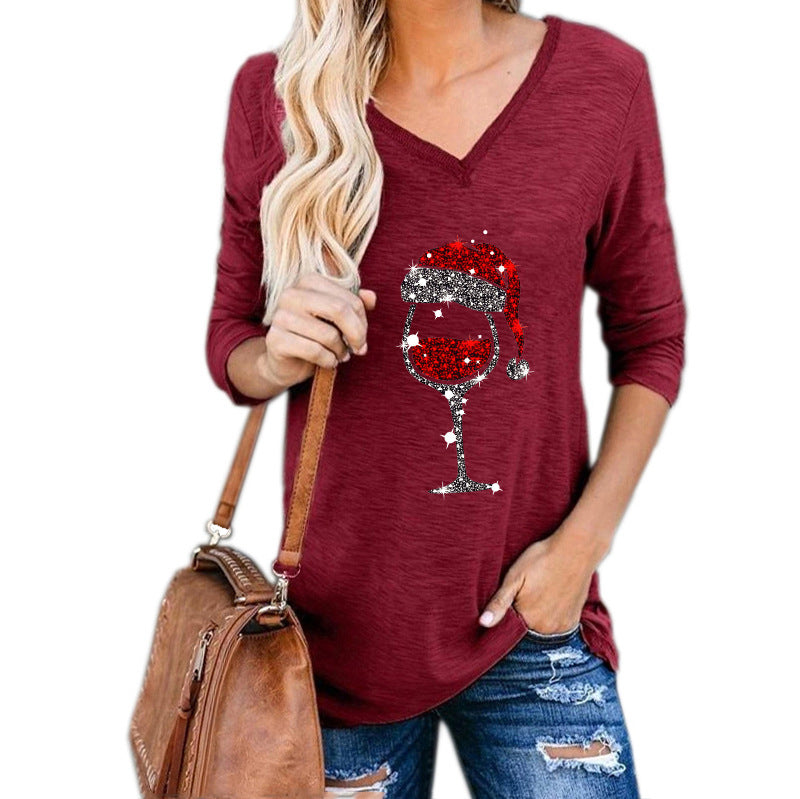 Christmas Wine Glass Print Blouse (reg & plus sizes)