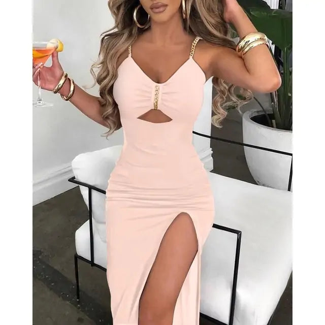 V-Neck High Slit Dress (various colors)