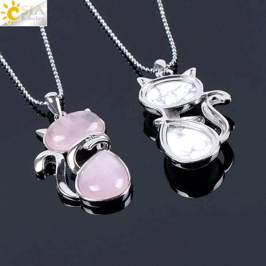 Cat Natural Stone Necklaces (various colors)