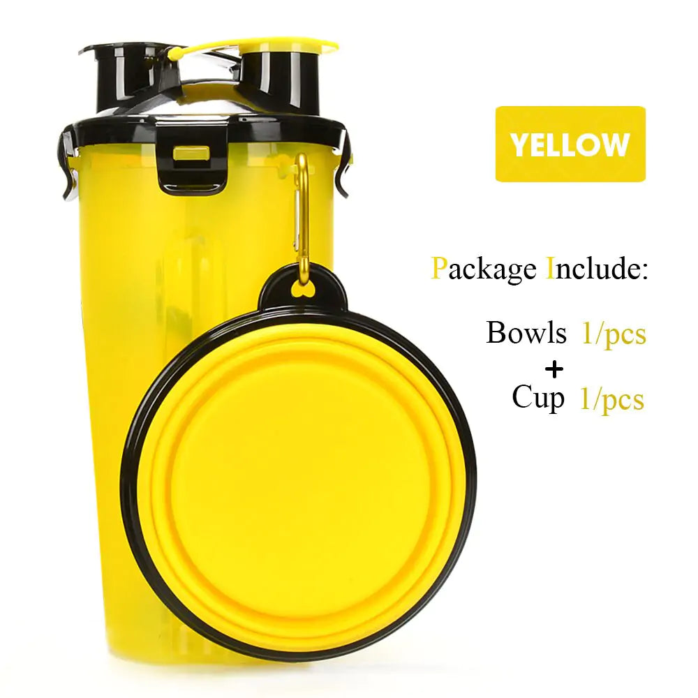 2 in 1 Pet Water Bottle Food Container & Folding Bowl