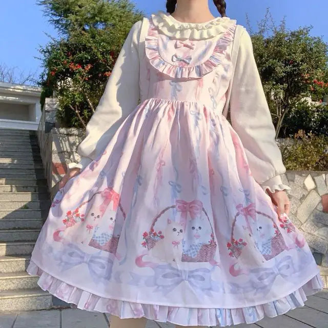 Girl's Tea Party Ruffles Dress with Cats