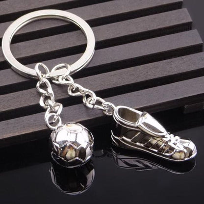 Metal Keychain with a Soccer Shoe & Ball