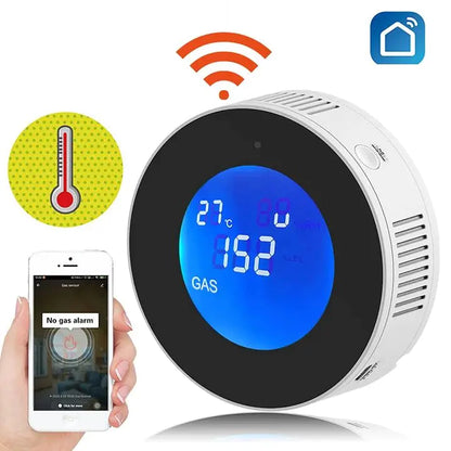 Wi-Fi Smart Natural Gas Detector - Digital LCD Temperature Display Gas Sensor for Home Kitchen