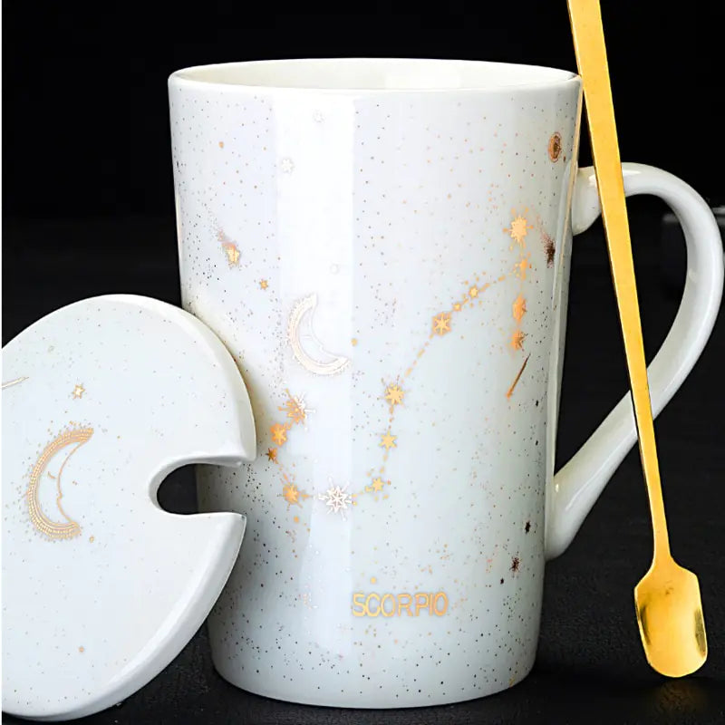 Zodiac Mugs: 12 Constellations (zodiacs) Creative Mugs With Spoon (blue or white)