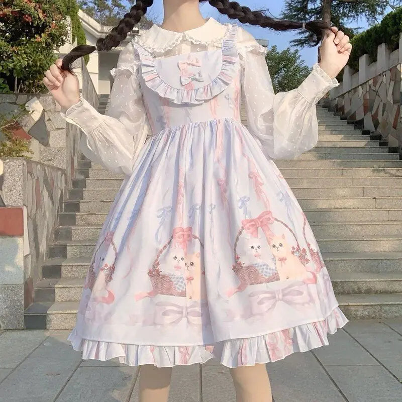 Girl's Tea Party Ruffles Dress with Cats