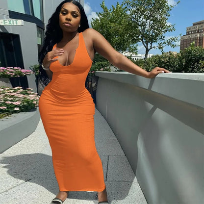 Bodycon Striped Knitted Sleeveless Midi Dress (various colors)