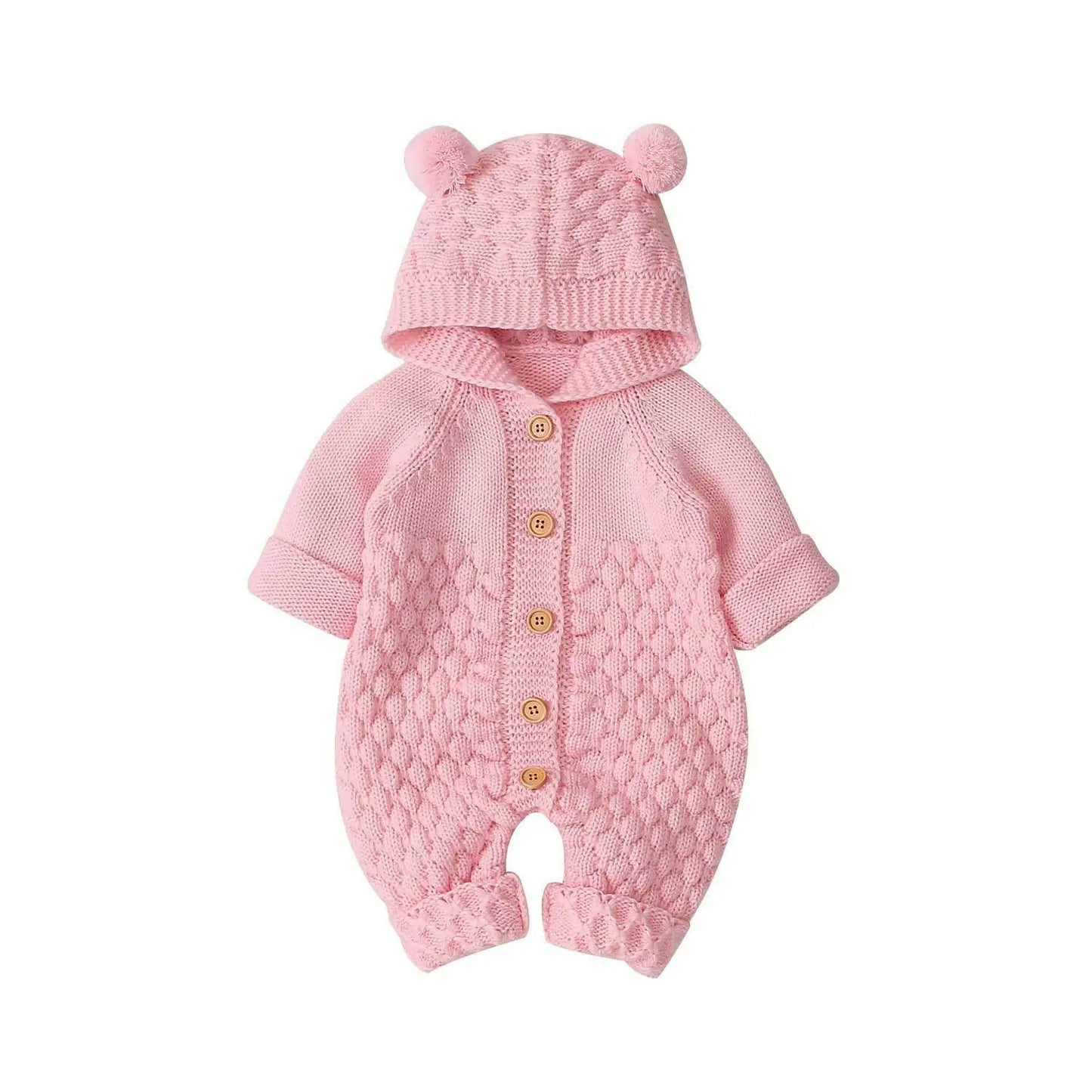 Baby Romper Bear Ear Knit Hooded Jumpsuit