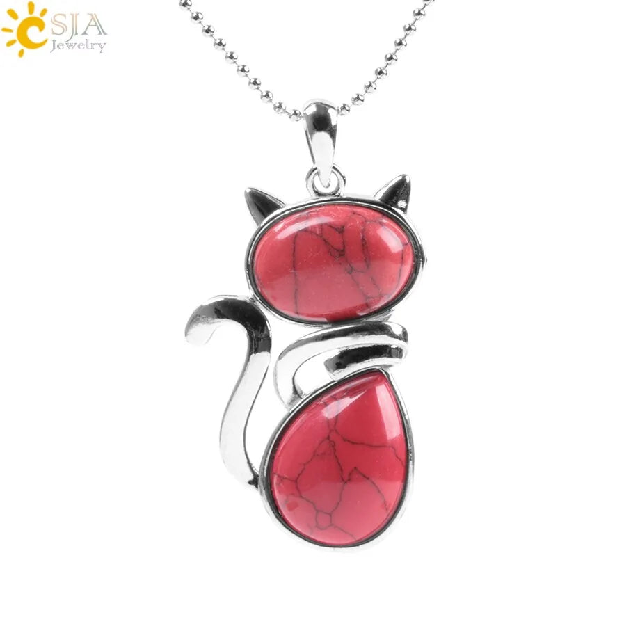 Cat Natural Stone Necklaces (various colors)