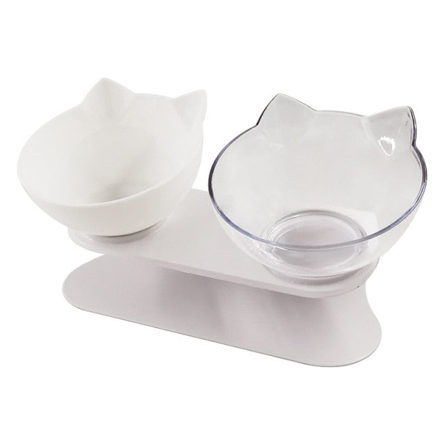 Single or Double Cat/Dog Bowl With Raised Stand (black, white, clear)