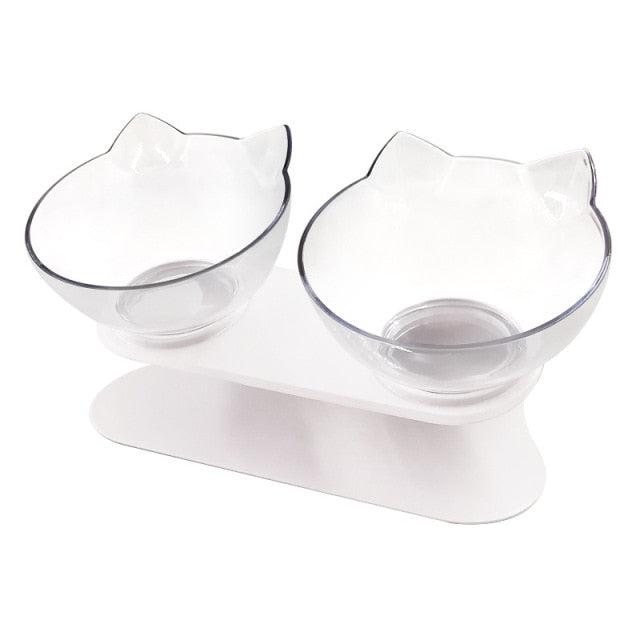 Single or Double Cat/Dog Bowl With Raised Stand (black, white, clear)