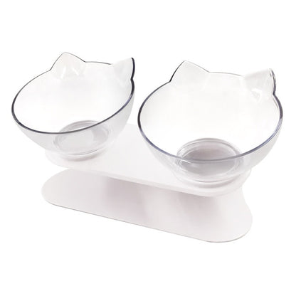 Single or Double Cat/Dog Bowl With Raised Stand (black, white, clear)