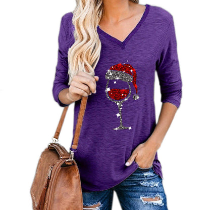 Christmas Wine Glass Print Blouse (reg & plus sizes)