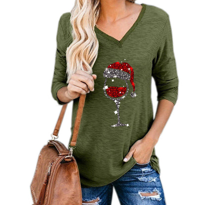 Christmas Wine Glass Print Blouse (reg & plus sizes)