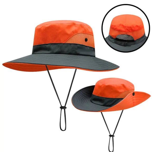 Wide Brim UV Protection Hat with Ponytail Opening (various colors)