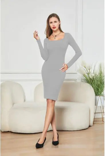 2-In-1 Long Sleeve Dress With Built-In Body Shaper (various colors)