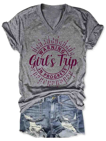 Girl's Trip Warning V-Neck Tee (many colors)